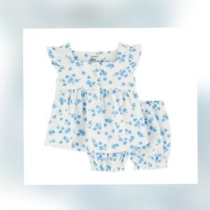 Floral Baby Outfit with Blue Flowers ~ 12M